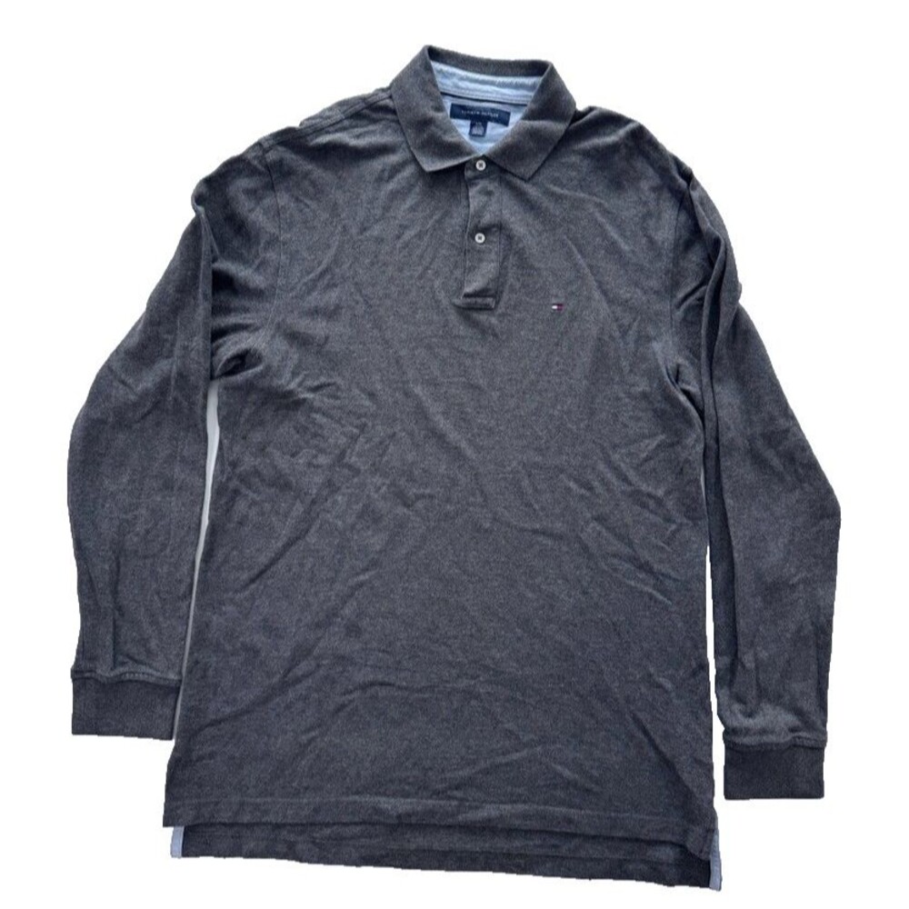 Tommy Hilfiger Long Sleeve Polo Shirt Men’s L Gray Heather Cotton